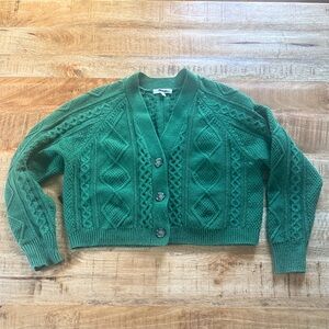 Madewell cable knit cropped green boxy sweater cardigan small